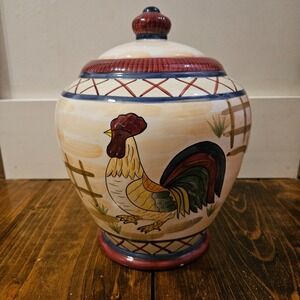 Vintage Heartfelt Kitchen Creations Rooster Canister w Lid Farmhouse Country